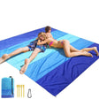 Braithwaite ultra light sand free beach blanket 210 x 200cm on sand with parachute nylon top, sand spikes and carabiner storage bag