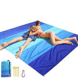 Braithwaite ultra light sand free beach blanket 210 x 200cm on sand with parachute nylon top, sand spikes and carabiner storage bag