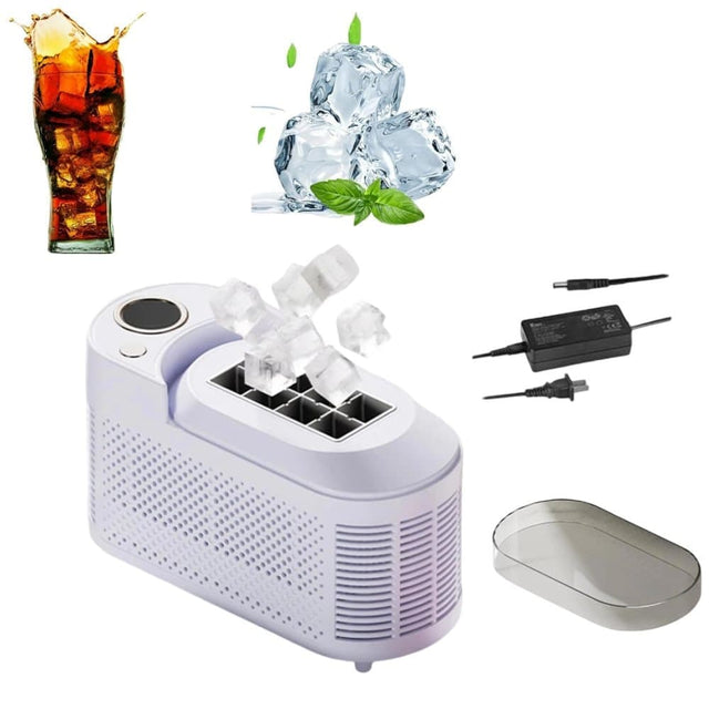 Purple portable ice maker with transparent lid and 0.5 litre removable water tank