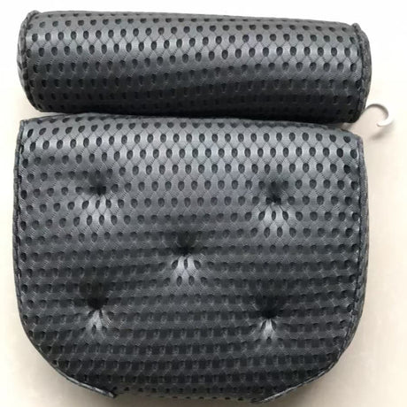 Grey 4D air mesh bath pillow with thick padding for head and neck support