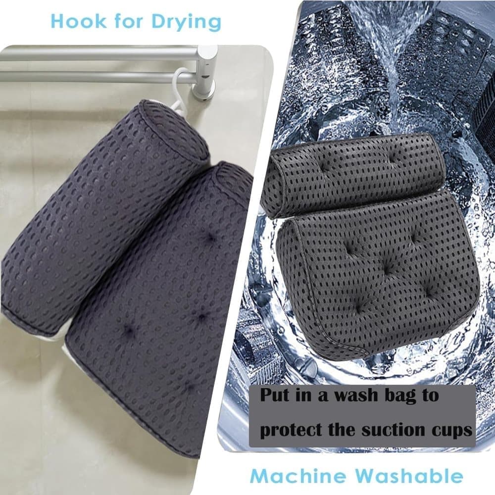 Underside of the grey bath cushion showing seven suction cups