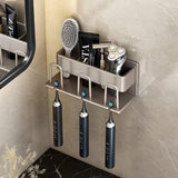 Pula Toothbrush Holder with Cup, Wall Mounted, Aluminium, Light Gray, 3pcs