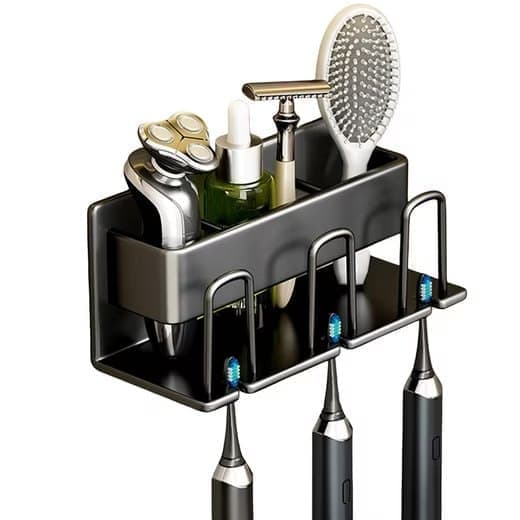 Pula aluminium toothbrush holder with cup in black, wall mounted