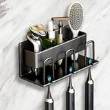Pula Toothbrush Holder with Cup, Wall Mounted, Aluminium, Black, 3pcs