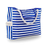 Belves large canvas beach tote in blue with jute rope handle