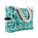 Belves large canvas beach tote in green with jute rope handle