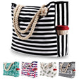 Belves large canvas beach tote in black with jute rope handle