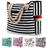 Belves large canvas beach tote in black with jute rope handle