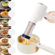 Cordless handheld electric pasta maker with six interchangeable nozzles