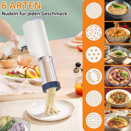 Six pasta nozzles supplied with the cordless pasta maker laid out