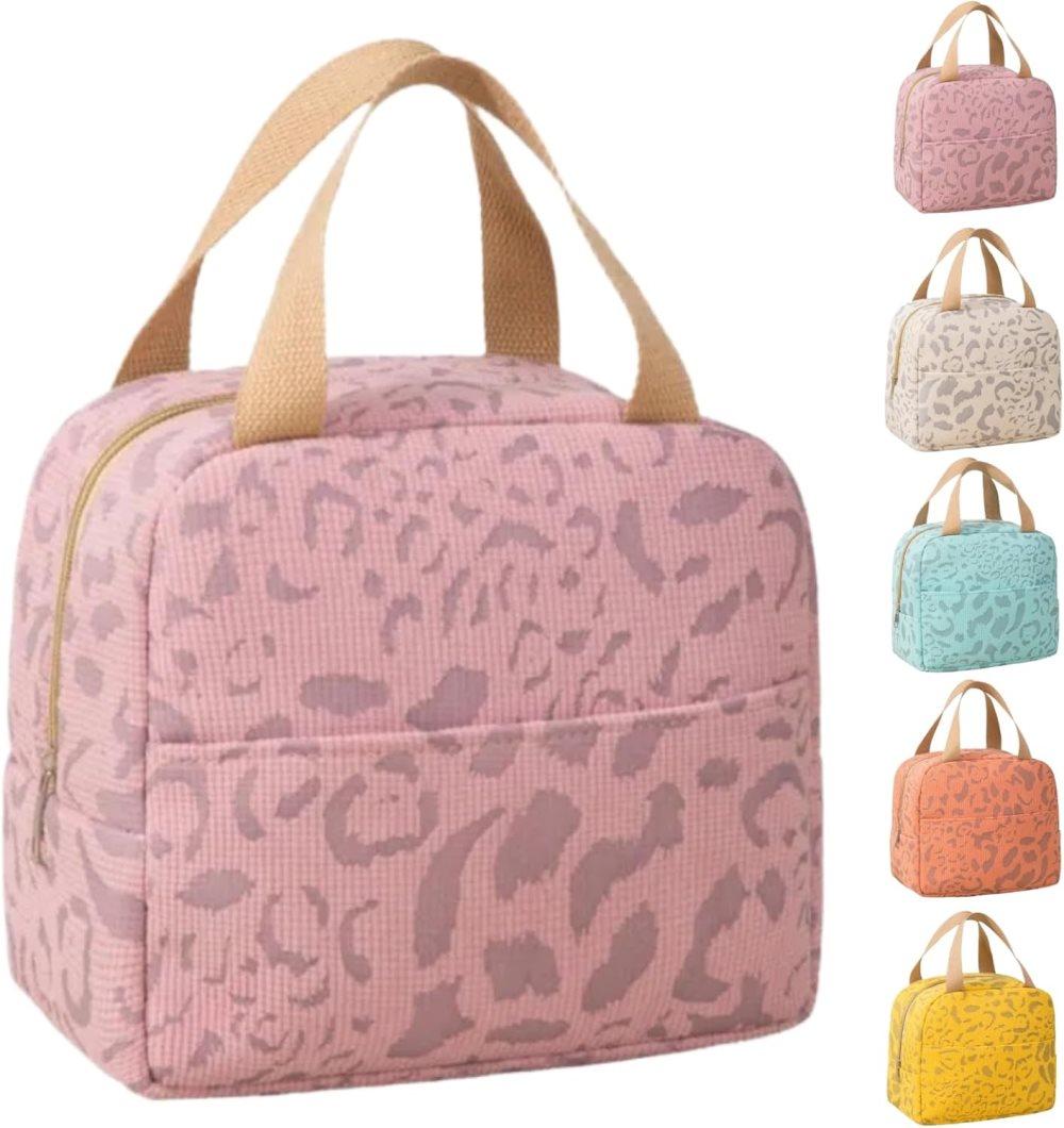 Pink foldable insulated lunch bag for work and travel