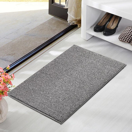 Grey faux jute non-slip door mat with raised dirt-trapping pattern, 60 x 90 cm