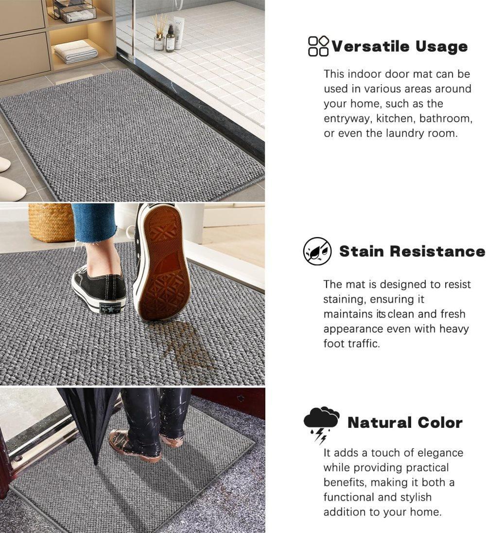 Grey faux jute non-slip door mat with raised dirt-trapping pattern, 60 x 90 cm