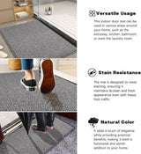 Grey faux jute non-slip door mat with raised dirt-trapping pattern, 60 x 90 cm