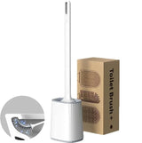 White toilet brush holder wall mounted with adhesive tape, no drilling required