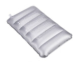 Grey plush lined inflatable camping and travel pillow