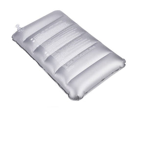 Grey plush lined inflatable camping and travel pillow