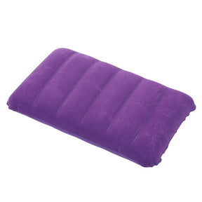 Purple plush lined inflatable camping and travel pillow