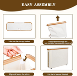 Beige toilet paper storage basket with lid, bamboo frame and clear window