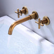 Wall mounted double handle basin mixer tap in antique black brass