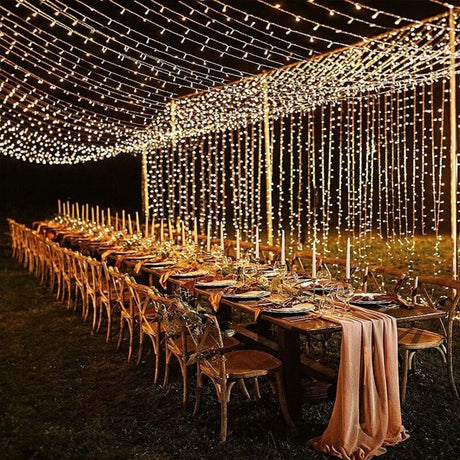 600 LED warm white curtain fairy lights - view 1