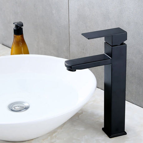 Black Waterfall Basin Mixer Tap High Spout Single Hole