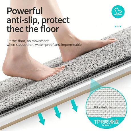 Brown plush microfibre bath mat, 50 x 80 cm, on a bathroom floor