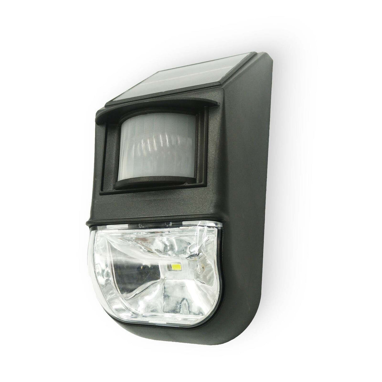 Solar motion sensor wall light mounted beside an outdoor doorway