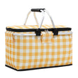 Sarlat foldable insulated picnic basket with aluminium frame and yellow plaid lining