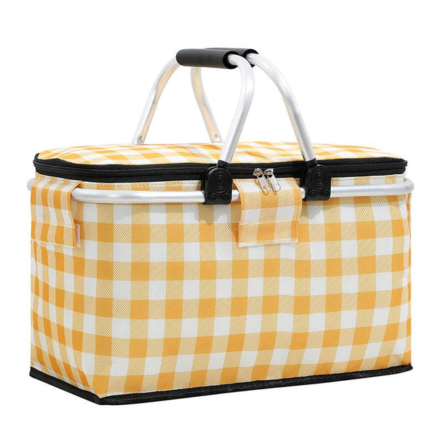 Sarlat foldable insulated picnic basket with aluminium frame and yellow plaid lining