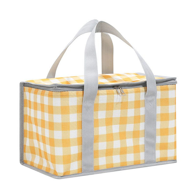 Yellow checkered insulated picnic lunch bags in a pack of two