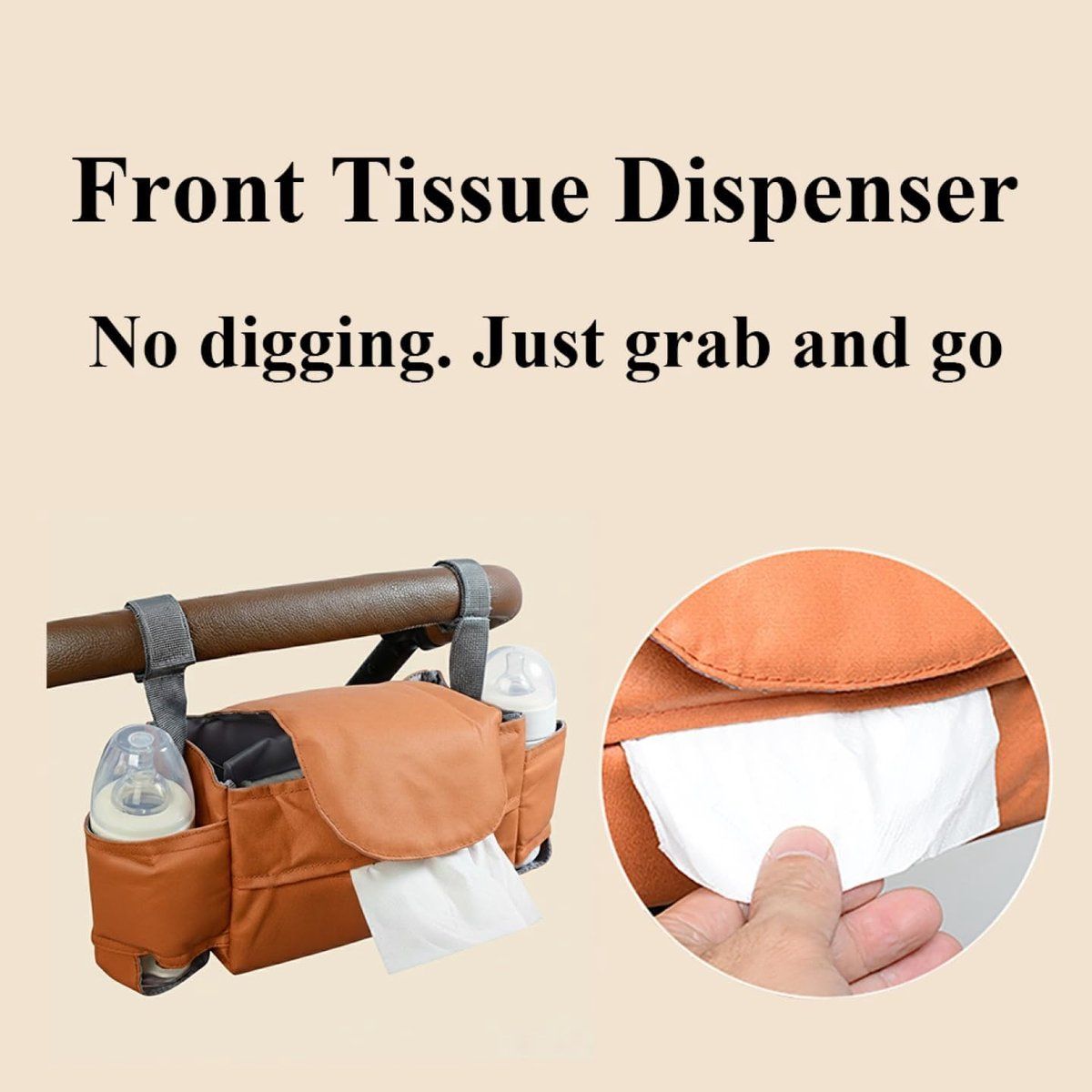 Universal Stroller Storage Bag with Cup Holder Brown