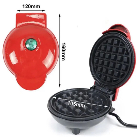 Mini waffle maker opened showing the single serve cooking plates