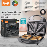 Double sided sandwich maker with non stick triangular plates, front view