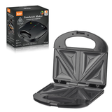 Sandwich maker closed showing compact benchtop design and lid handle