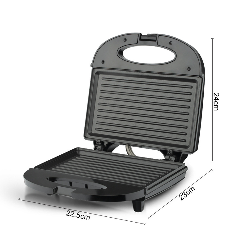 Toasted sandwich pressed into two triangular halves in the sandwich maker
