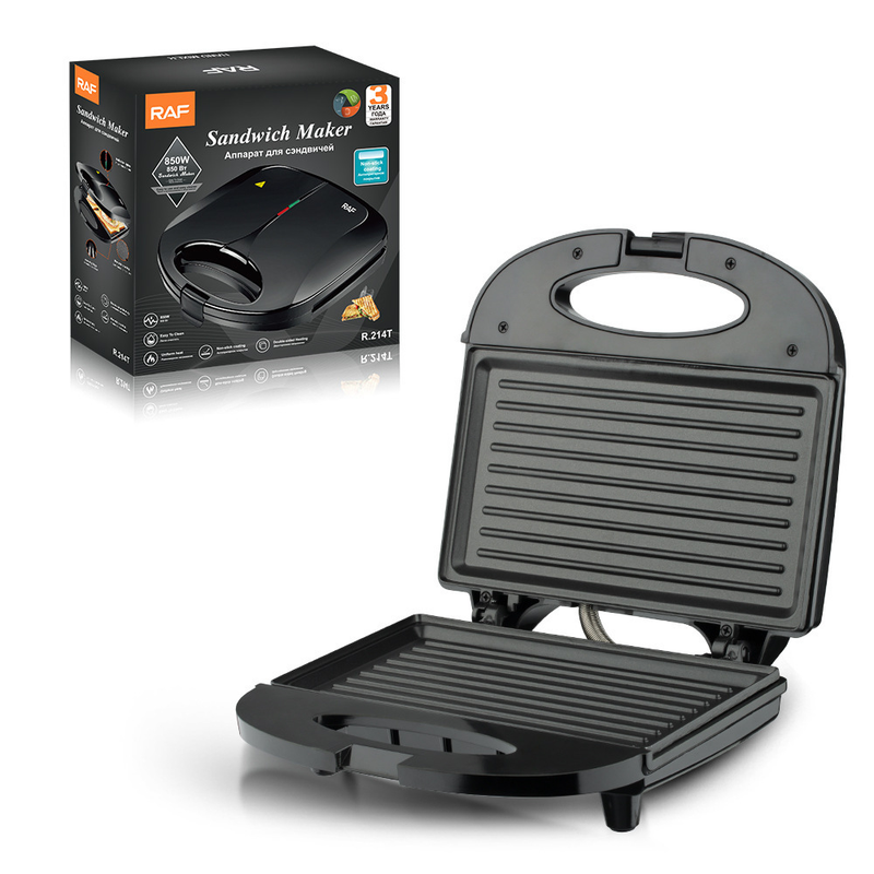 Contact grill closed showing hinged lid and compact benchtop design