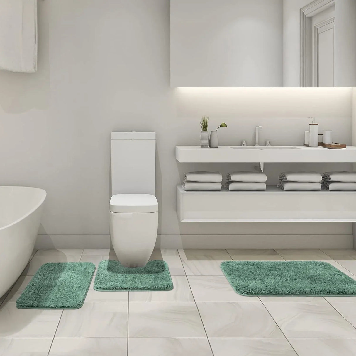 Underside of the sage green bath mat showing the non slip rubber backing