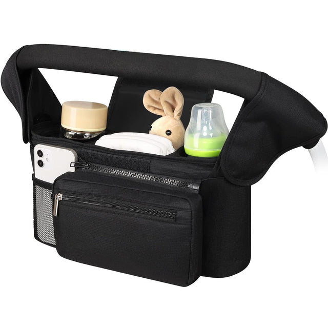 Universal Stroller Organiser with Insulated Cup Holders Black