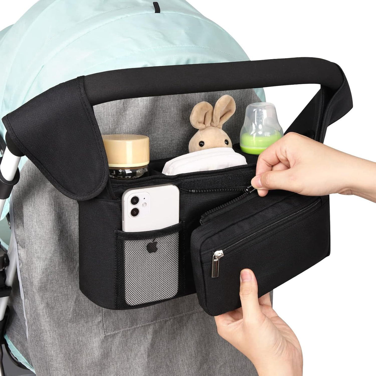 Universal Stroller Organiser with Insulated Cup Holders Black