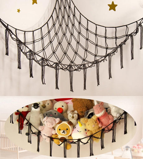 Toy storage hammock net for soft toys in black