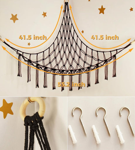 Toy storage hammock net for soft toys in black