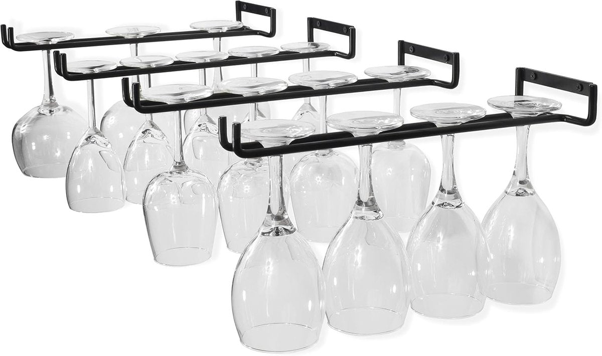 Set of 4 black metal wall mounted wine glass holders