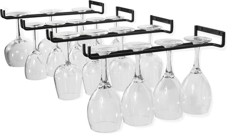 Set of 4 black metal wall mounted wine glass holders