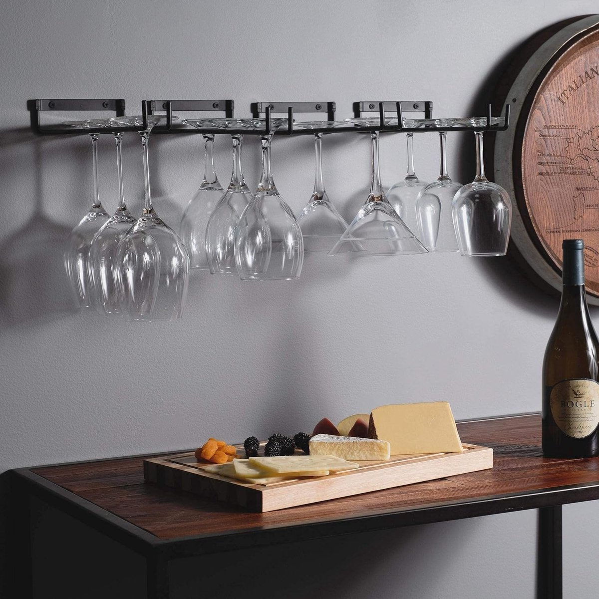 Set of 4 black metal wall mounted wine glass holders