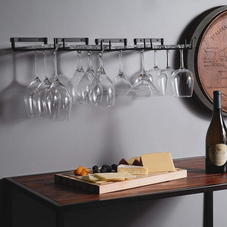 Set of 4 black metal wall mounted wine glass holders