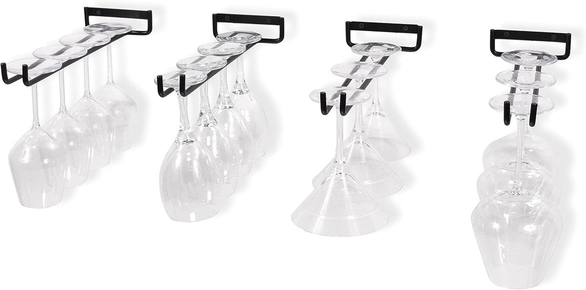 Set of 4 black metal wall mounted wine glass holders