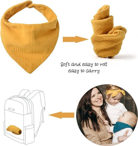 Set of ten soft cotton baby bibs in assorted colours