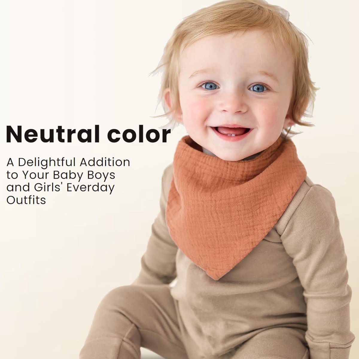 Set of ten soft cotton baby bibs in assorted colours