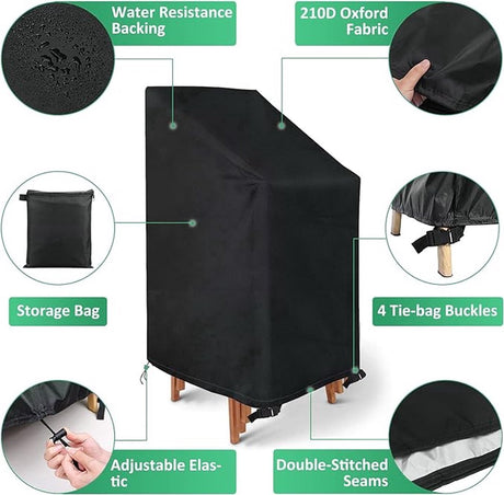 Stacking Chair Cover 210D, Black 64 x 64 x 120cm 2pcs